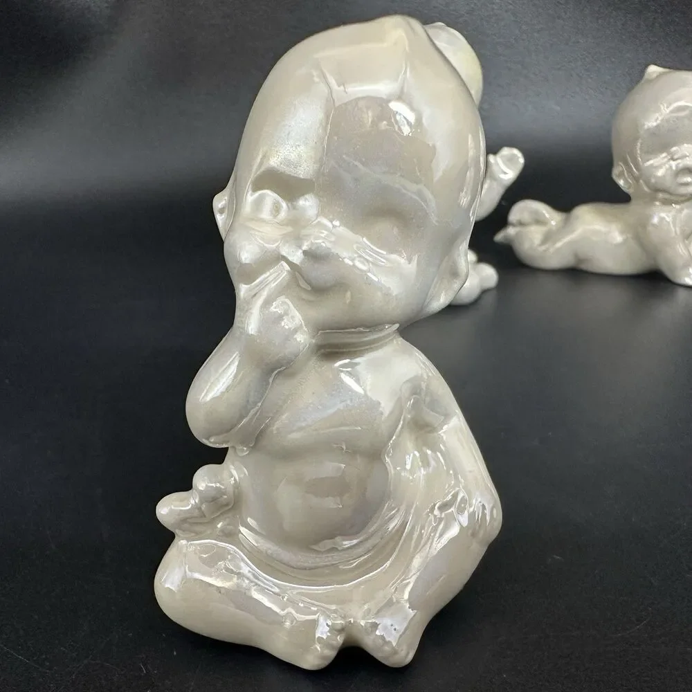 Vintage Ceramic Kewpie Baby Figurines Set of 4 Pearlized Lustreware Babies
